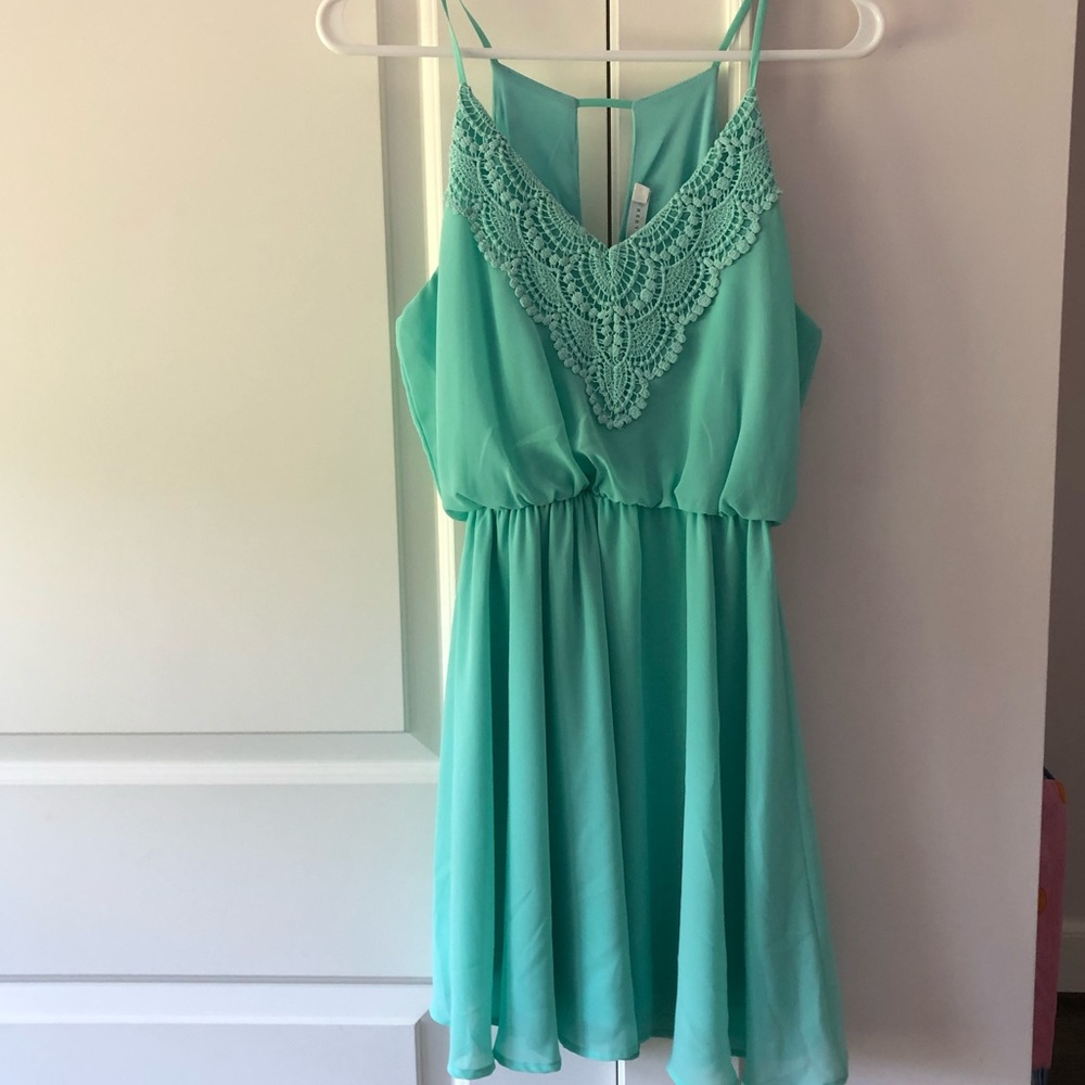 SUN DRESS, Teal, Lace Detailing, Snitched Waist,